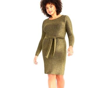 NWT Eloquii | Women's Gold  Lurex Tie Waist Dress